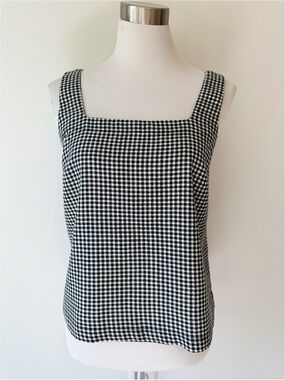 A New Day NWT Black White Gingham Women’s Tank Top Square Neck Linen Small